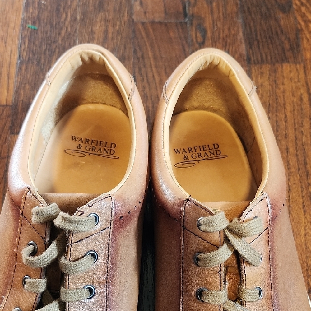 EUC Warfield & Grand Lassey Men Luxury LaceUp Tan Leather Sneakers 10.5 Designer - Picture 2 of 11